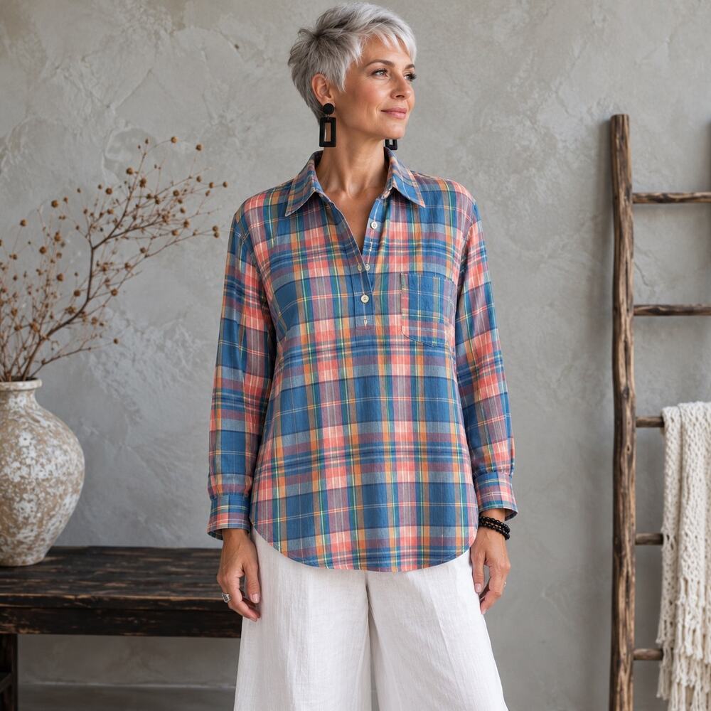 Vineyard Vines NWT Blue Plaid Popover Top size 8